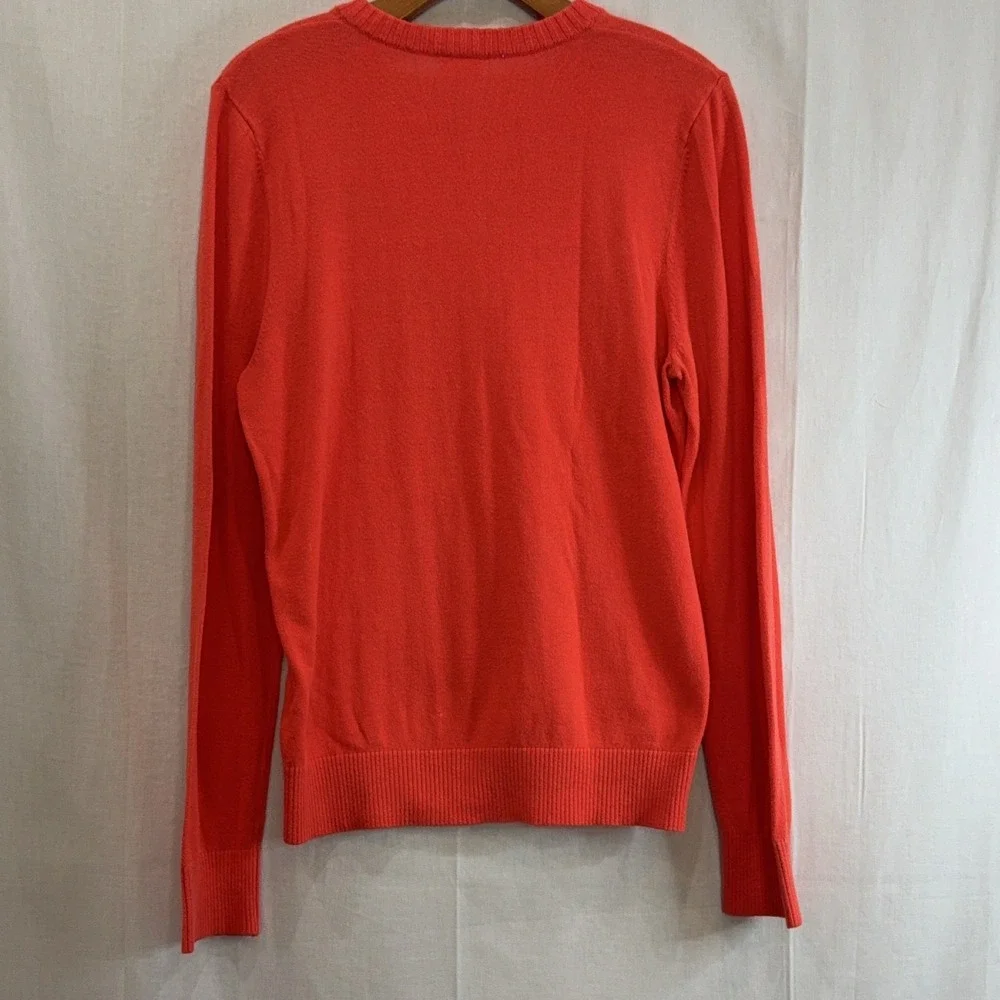 Hollister V-Neck Sweater Men's L Orange Long Sleeve Seagull Logo Knit